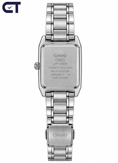 CASIO LTP-V007D-1B CASIO Collection женские наручные часы — чёрный циферблат, прямоугольный корпус и стальной браслет