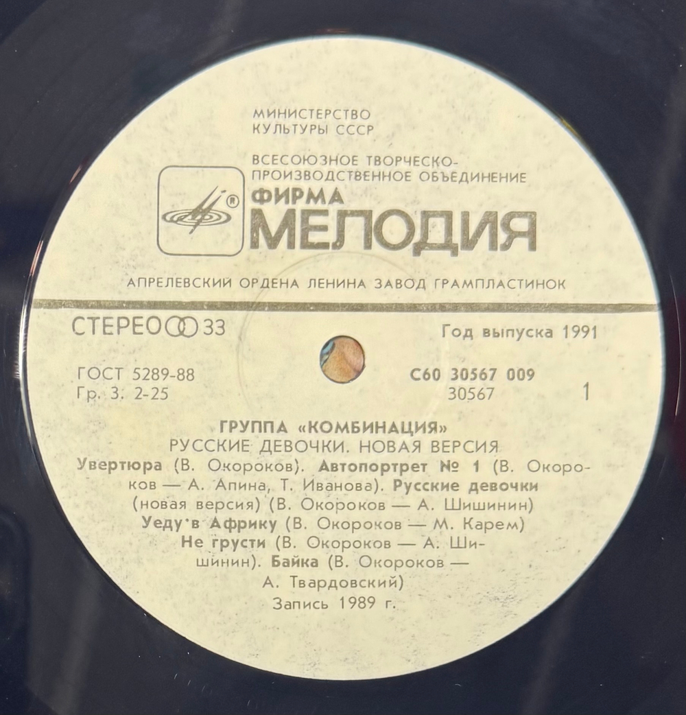 Виниловая пластинка Комбинация – Русские Девочки – Новая Версия (Мелодия) LP