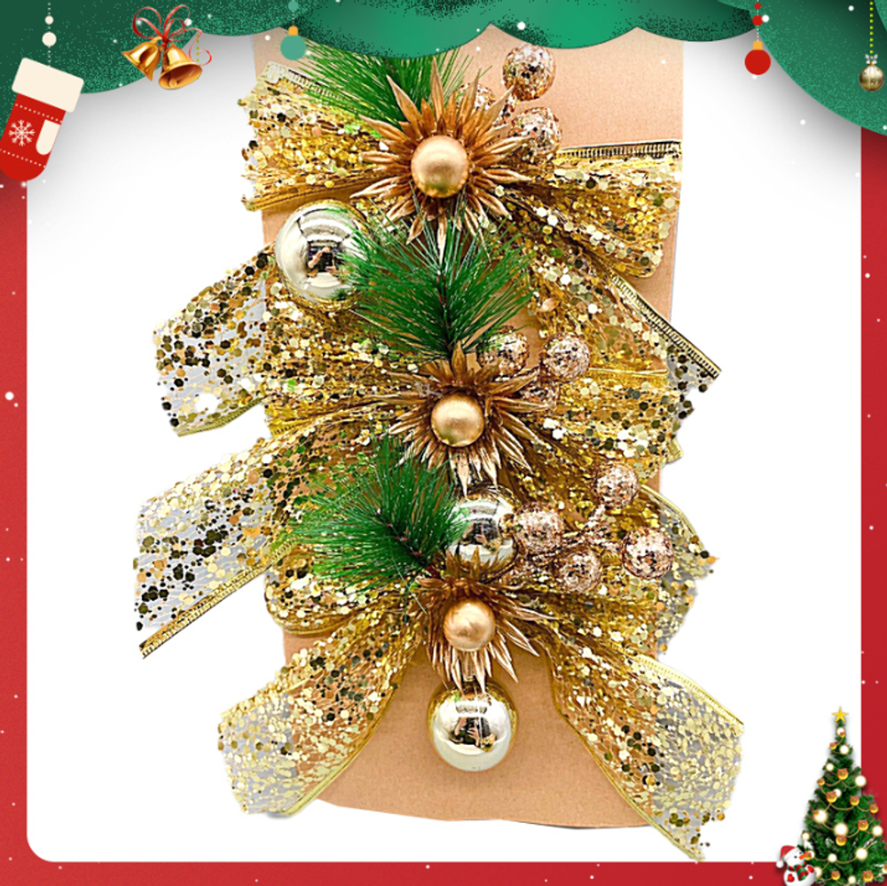 Декоративный новогодний бант "Gold Sequin", золотой