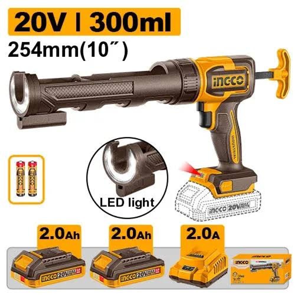 Аккумуляторный пистолет для герметика INGCO CCGLI20021 INDUSTRIAL 20 В