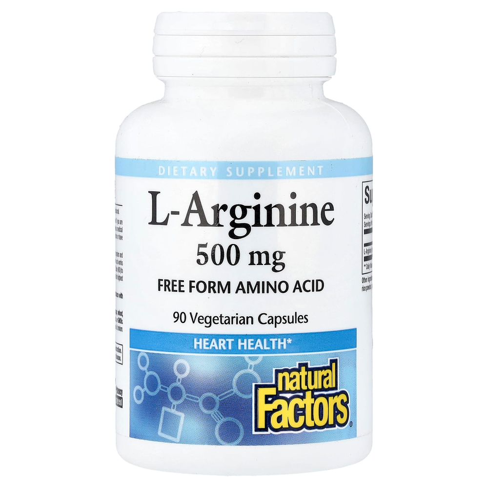 Natural Factors, L-аргинин, 500 мг, 90 вегетарианских капсул