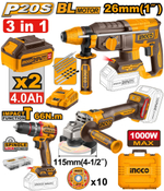 Набор аккумуляторного инструмента INGCO COSLI241198 INDUSTRIAL 20 В 3 шт.