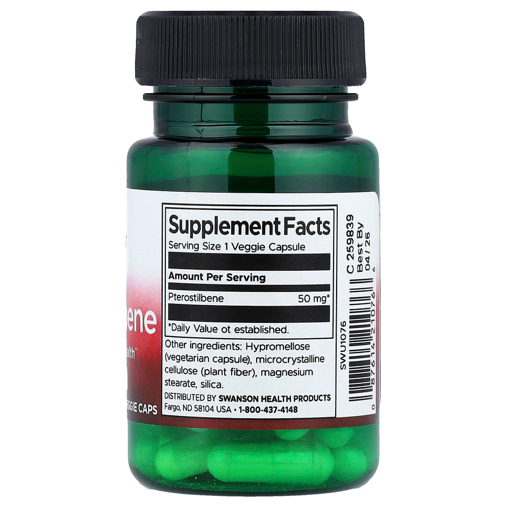 Swanson Vitamins, Птеростильбен, 50 мг, 30 вегетарианских капсул