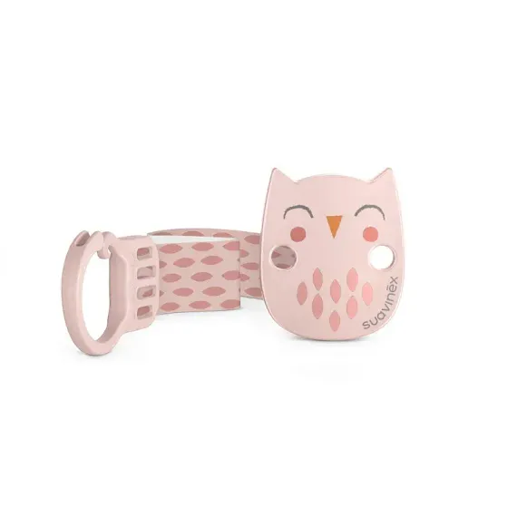 Клипса с лентой Suavinex Owl для крепления соски-пустышки к одежде Розовая