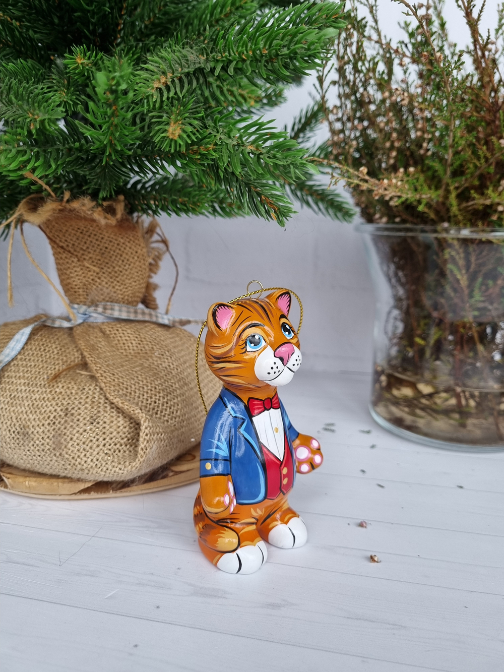 Кот джентельмен ёлочная игрушка из фарфора