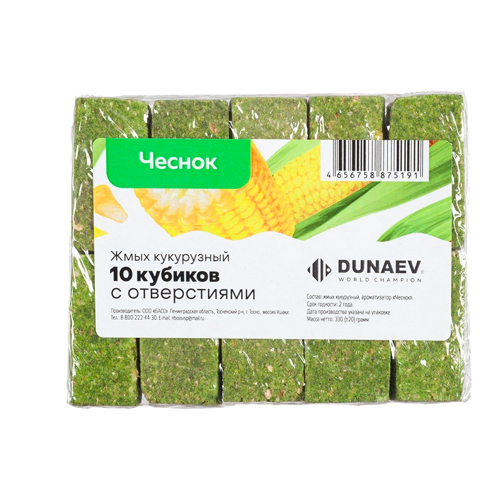 Жмых DUNAEV кукурузный Чеснок в спрессованных кубиках 300г зелёный