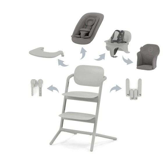 Стульчик Cybex Lemo 4-in-1 Set Suede Grey + мягкий вкладыш и ремни безопасности