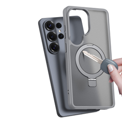 Чехол серого цвета с MagSafe для Samsung Galaxy S26 Ultra, серия Yind Series Case от Dux Ducis (версия с магнитной откидной подставкой)
