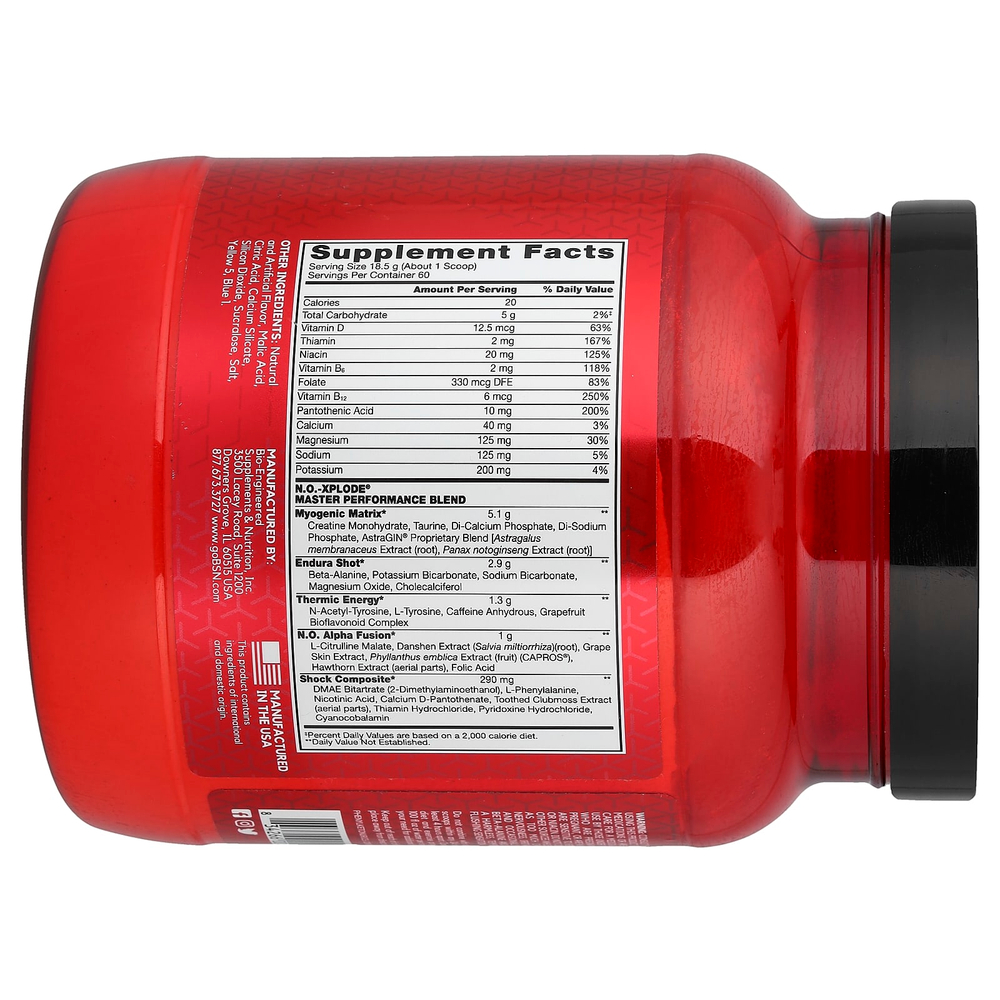 BSN, NO-XPLODE®, Legendary Pre-Workout, предтренировочный комплекс, зеленое яблоко, 1,11 кг (2,45 фунта)