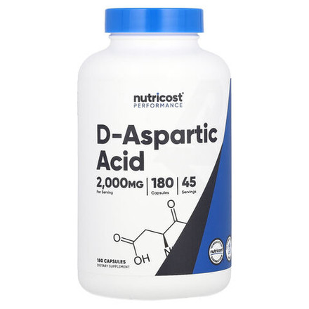 Nutricost, Performance, D-аспарагиновая кислота, 180 капсул (500 мг на капсулу)