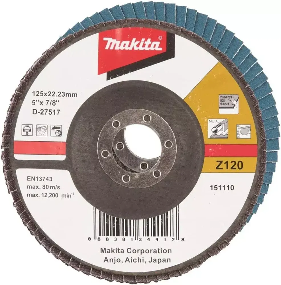Упаковка лепестковых шлифовальных дисков Makita 125мм (D-27517) 10шт Упаковка лепестковых шлифовальных дисков Makita 125мм (D-27517) 10шт