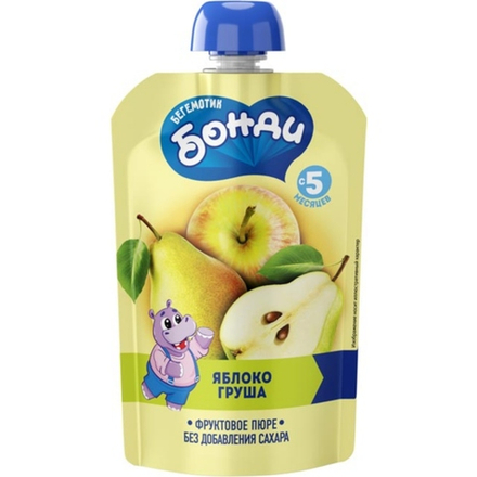 БОНДИ, 90г, пюре, ЯБЛОКО/ГРУША 1/12 (арт.РРР001)