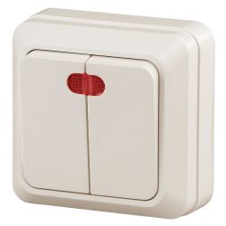 2-105-02 Intro Выключатель двойной с подсветкой, 10А-250В, IP20, ОУ, Quadro, сл.кость | Intro