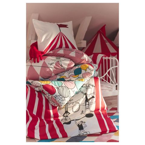 Комплект постельного белья IKEA BUSENKEL (БУСЕНКЕЛ), Детский, Розово - белый с рисунком, 150x200, 50x80 см