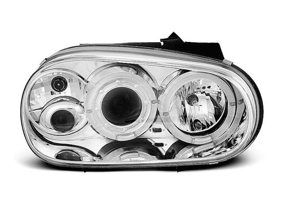 Передние фары VW Golf 4 angel eyes chrome