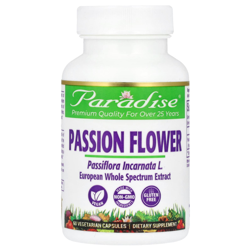 Paradise Herbs, Passion Flower, 60 вегетарианских капсул (250 мг на капсулу)