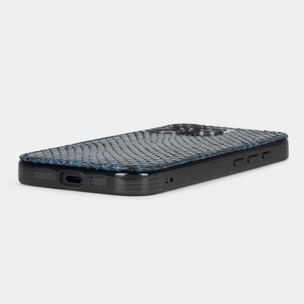 Чехол-накладка для iPhone 16 Pro Max из кожи питона, синего цвета