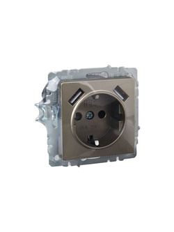 Розетка BRITE РЮш10-2-БрШ 16А с USB A+A 3.1А с заземл. защ. шторки механизм шампань IEK BR-R14-16-U21-D31-K37