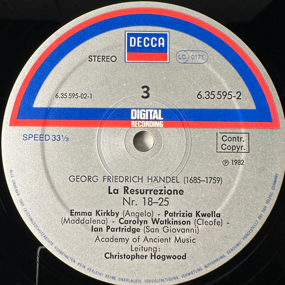 Гендель - Воскресение 3LP (Германия 1982г.)