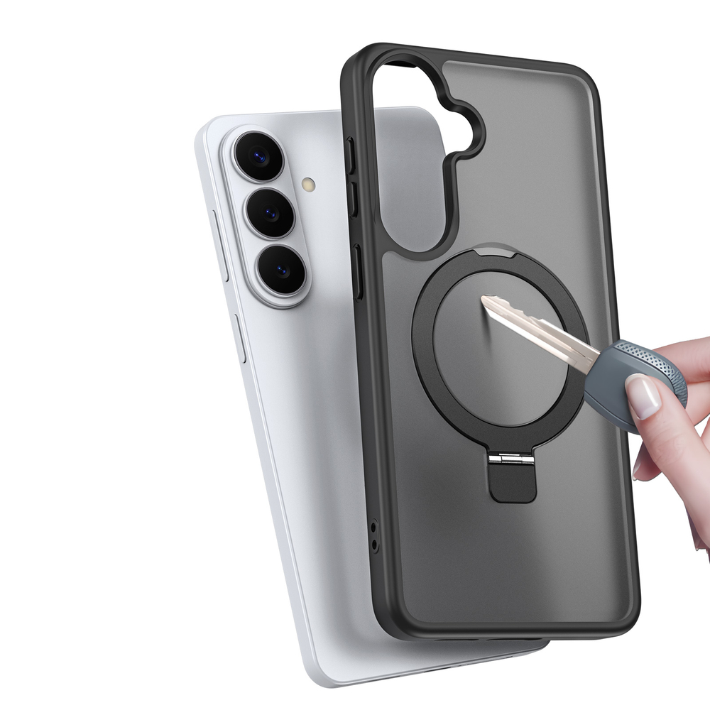 Матовый черный чехол с MagSafe для Samsung Galaxy S26, серия Yind Series Case от Dux Ducis (версия с магнитной откидной подставкой)