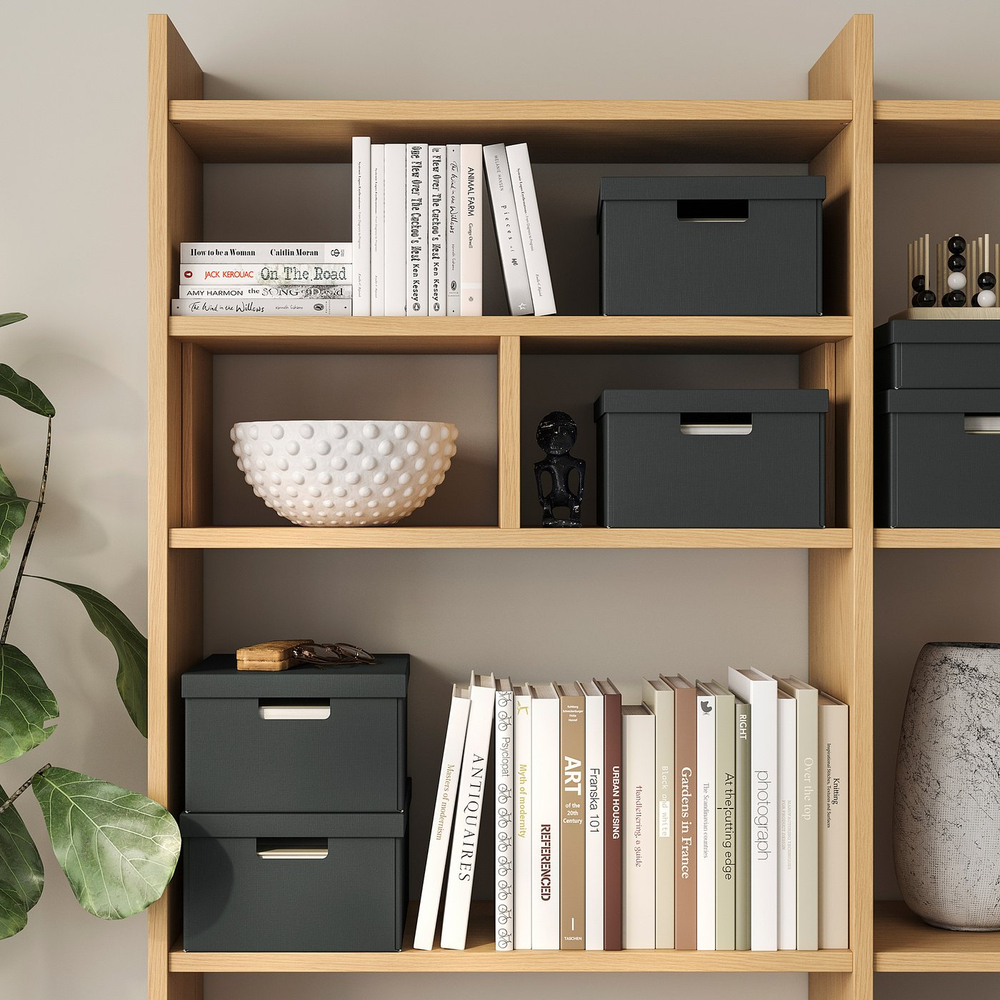 IKEA FJÄDERHARV  (ИКЕА ФЙЭДЕРХАРВ)  -  Коробка с крышкой - антрацит 25x35x16 см
