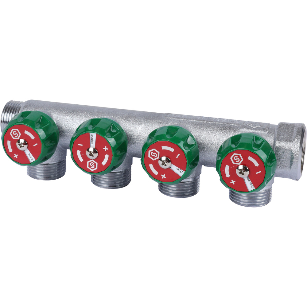 Коллектор регулирующий хром (дизайн FAR)  3/4", 4 отвода евроконус 3/4"