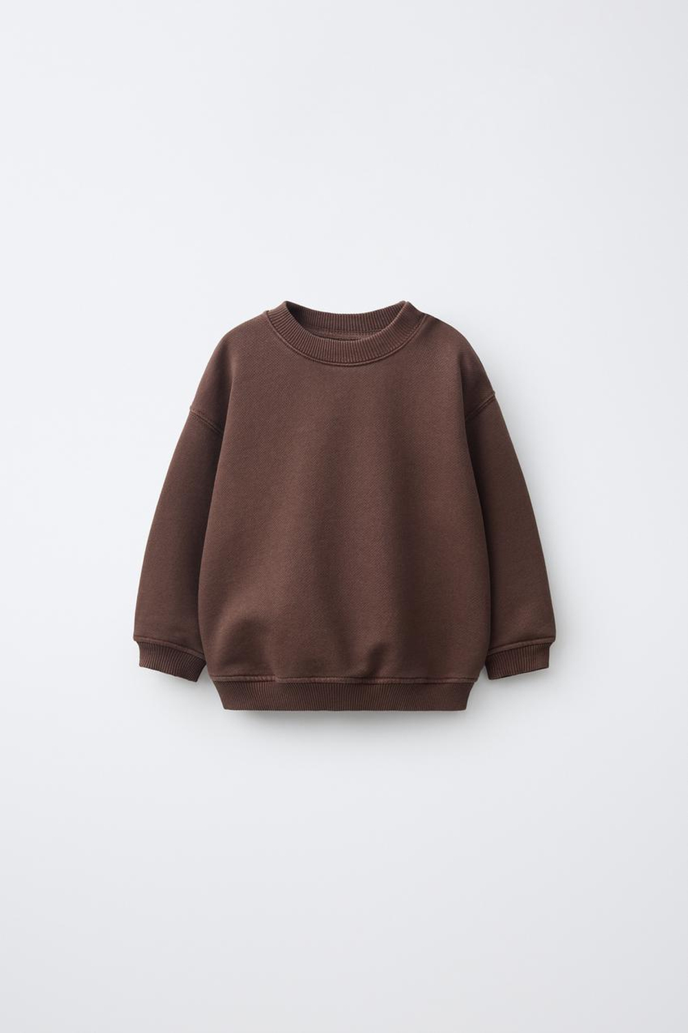 ZARA ОДНОТОННАЯ ТОЛСТОВКА ИЗ КРАШЕНОЙ ТКАНИ, КОРИЧНЕВЫЙ