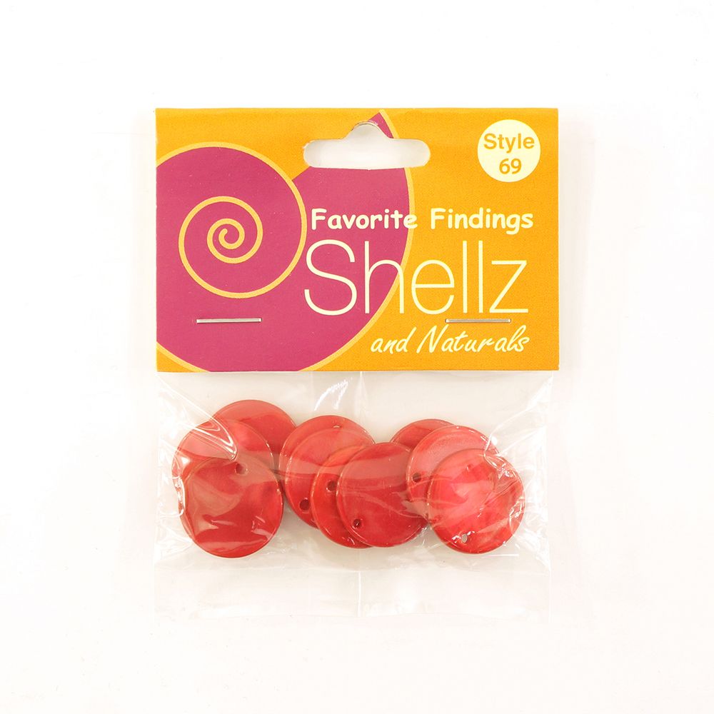 Пуговицы на ножке, ракушка, Shellz &amp; Natural Round River Shell Dangles 20 мм, красный, 10 шт, Blumenthal Lansing