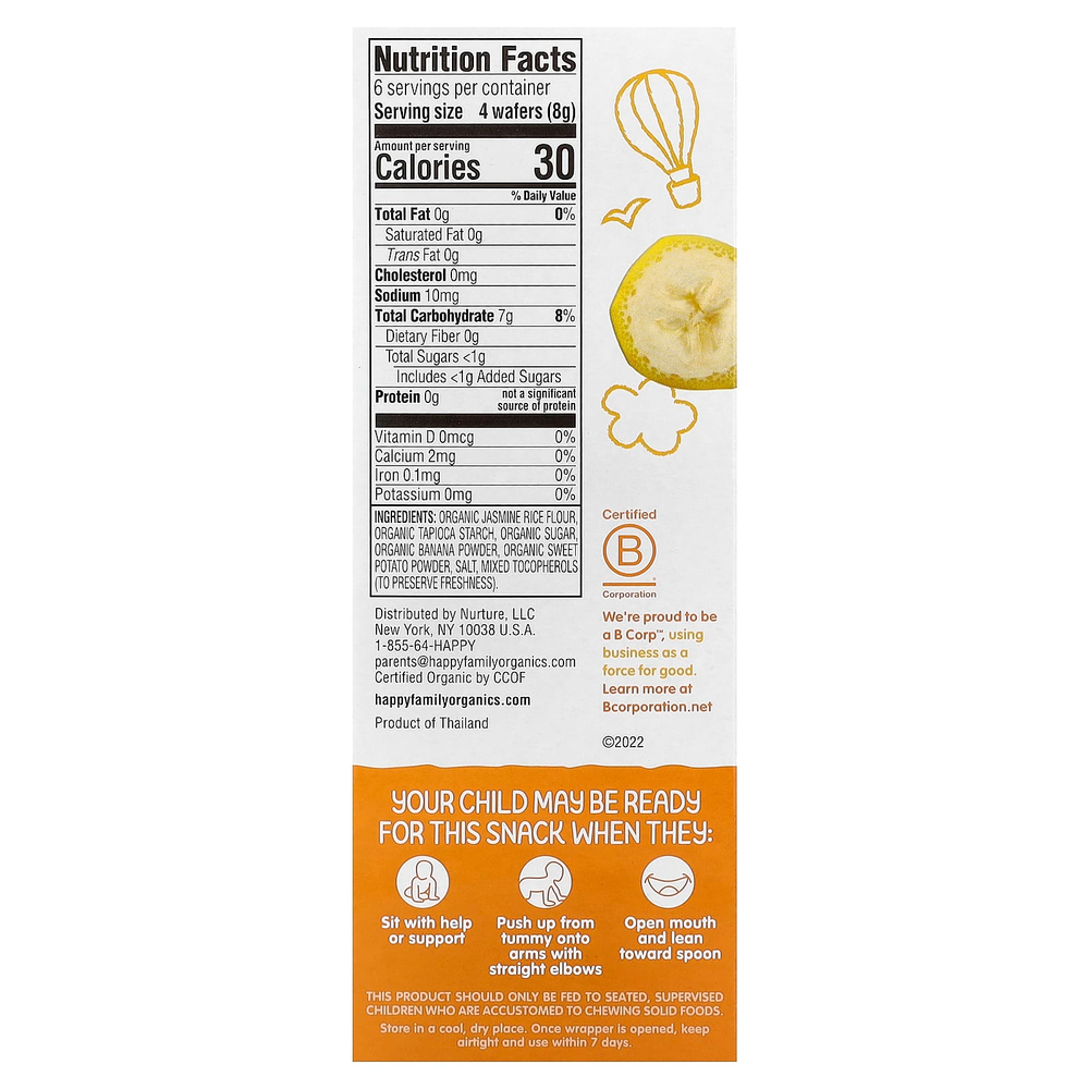 Happy Family Organics, Happy Baby®, органические прорезыватели для зубов, нежные вафли для прорезывания зубов, батат и банан, 12 пакетиков по 4 г (0,14 унции)