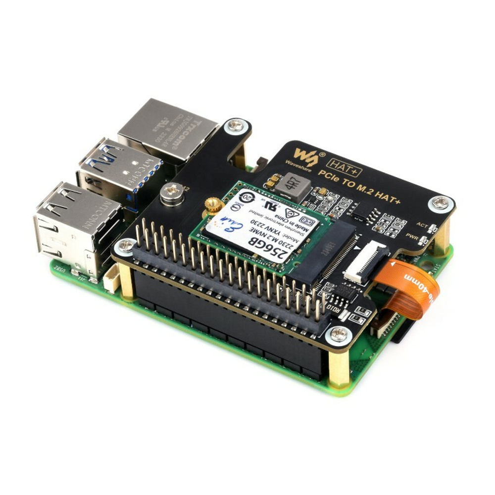 Плата адаптера SSD для Raspberry Pi 5 PCIe to M.2 HAT+ NVMe (2242, 2230)