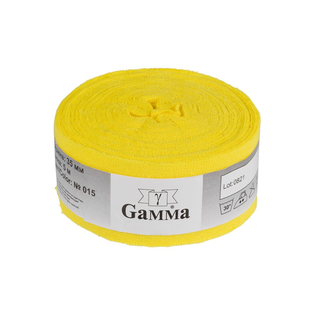 Косая бейка трикотажная 35 мм / 5 шт по 5 метров, (рибана), 015 лимон, Gamma Косая бейка трикотажная 35 мм / 5 шт по 5 метров, (рибана), 015 лимон, Gamma