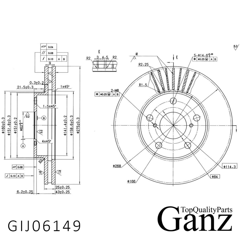 Диск тормозной передний с покрытием TOYOTA Rav 4 II 00-05 GANZ GIJ06149