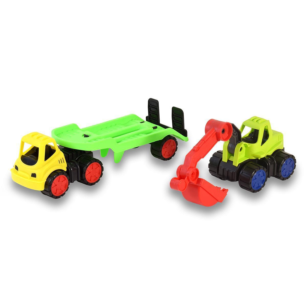 Пластмассовая игрушечная машина Toy Bibib "Эвакуатор с экскаватором" (35*12*22 см), сетка