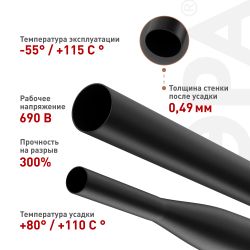 Термоусадочная трубка ЭРА NO-224-446 ТТУ нг-LS 12/6 чёрная в отрезках по 1 м 25 шт | Электротовары
