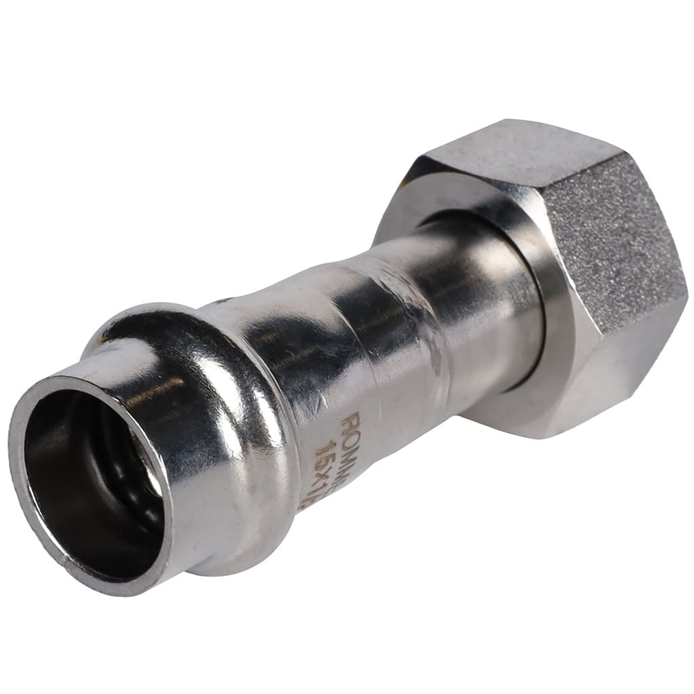 ROMMER Переходник с накидкой гайкой 15x1/2" из нержавеющей стали прессовой
