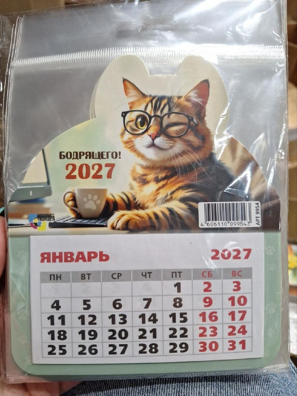 Календарь фигурный на магните 2027 "Кот" 9954 (Квадра)