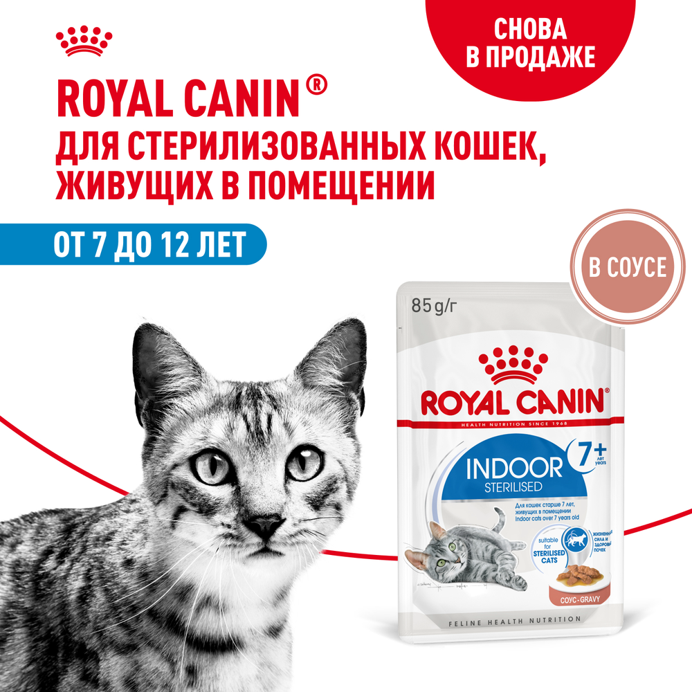 Royal Canin Indoor Sterilized 7+ Индор стерилайзд Корм влажный для стерилизованных кошек в возрасте от 7 до 12 лет живущих в помещении соус 85г