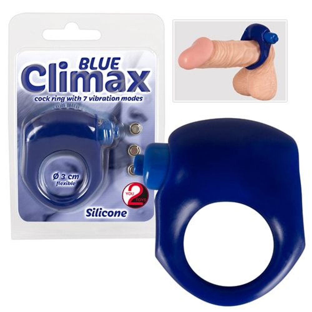 Синее виброкольцо для пениса Blue Climax (Цвет: синий)