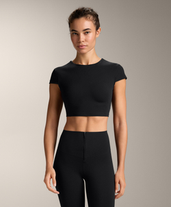 Oysho Топ Compressive с короткими рукавами, черный