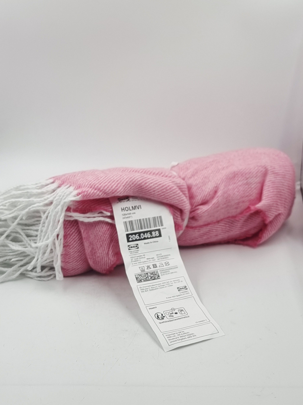 IKEA Плед HOLMVI розового цвета с бахромой, 120х160 см