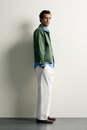 ZARA ХЛОПКОВАЯ КУРТКА КЛАССИЧЕСКОГО КРОЯ, ЗЕЛЕНЫЙ