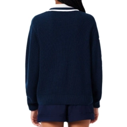 Женская Кофта теннисная Lacoste Badge Accent Wool Blend Golf Cardigan - navy blue/white