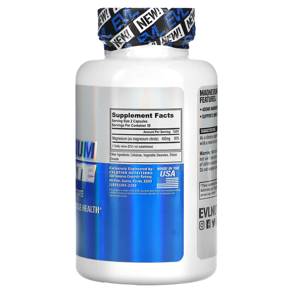 EVLution Nutrition, цитрат магния, 60 вегетарианских капсул (200 мг в 1 капсуле)