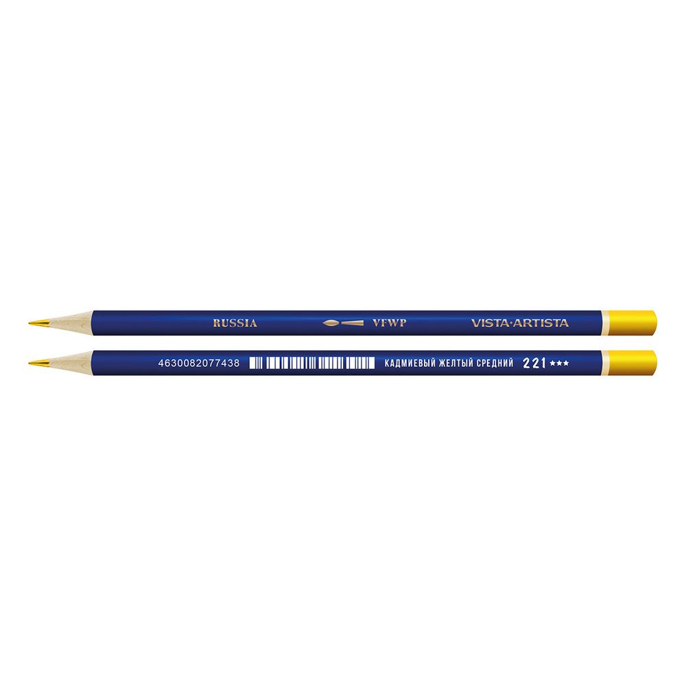Карандаш акварельный заточенный, 6 шт, Кадмиевый желтый средний (Cadmium yellow medium) 221, Vista-Artista Fine VFWP