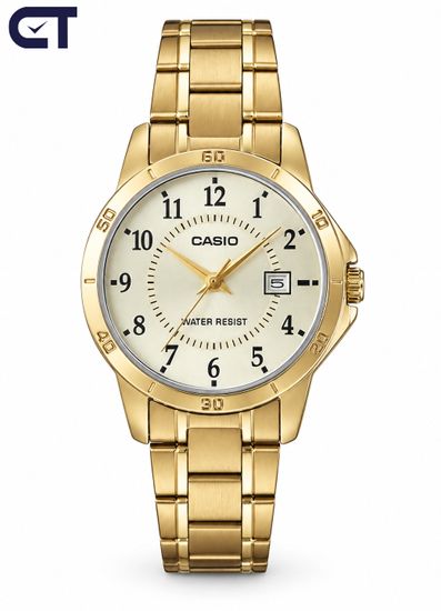 CASIO LTP-V004G-9B CASIO Collection женские наручные часы — золотистый корпус, золотистый циферблат и индикация даты