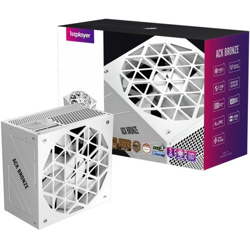 Блок питания 1STPLAYER ACK 750W BRONZE White, 140 мм, 16 Pin PCIe 5.1, 80 PLUS Bronze (HA-750AA2-WH)