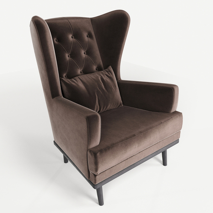 Мягкое кресло с ушами Фантазёр LUXE-4 (Коричневый) с каретной стяжкой, на высоких ножках, для отдыха и чтения книг. В гостиную, балкон, спальню и переговорную комнату.