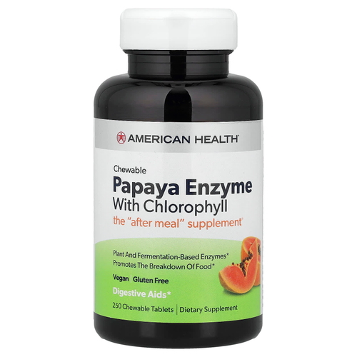 American Health, фермент папайи с хлорофиллом, 250 жевательных таблеток