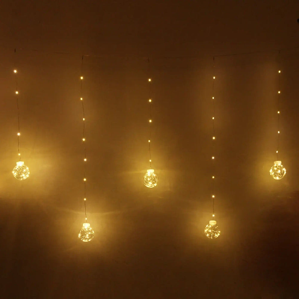 Гирлянда для дома БАХРОМА «Шар» ш2,5 м* в0,5/0,8м 200 ламп LED, d-8 см, 1 реж, IP-20, Теплый белый