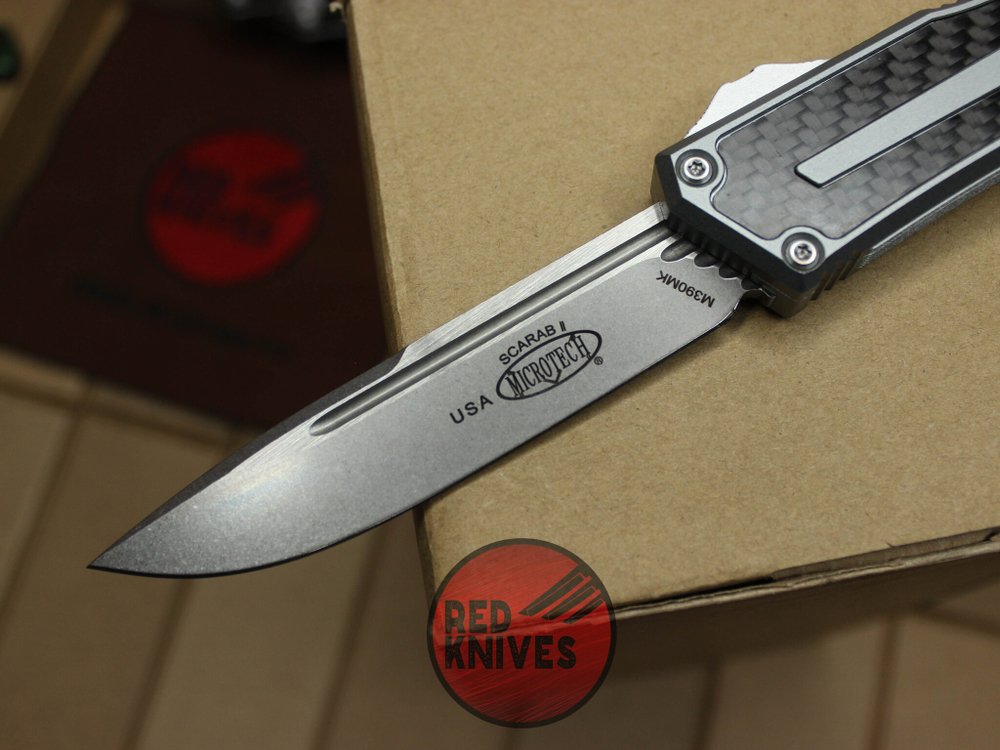 Нож Microtech Scarab 2 Standard S/E - стоунвош клинок, серая рукоять + карбон